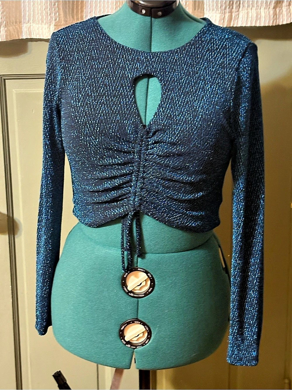 Lily White Blue Long Sleeve Crop Top